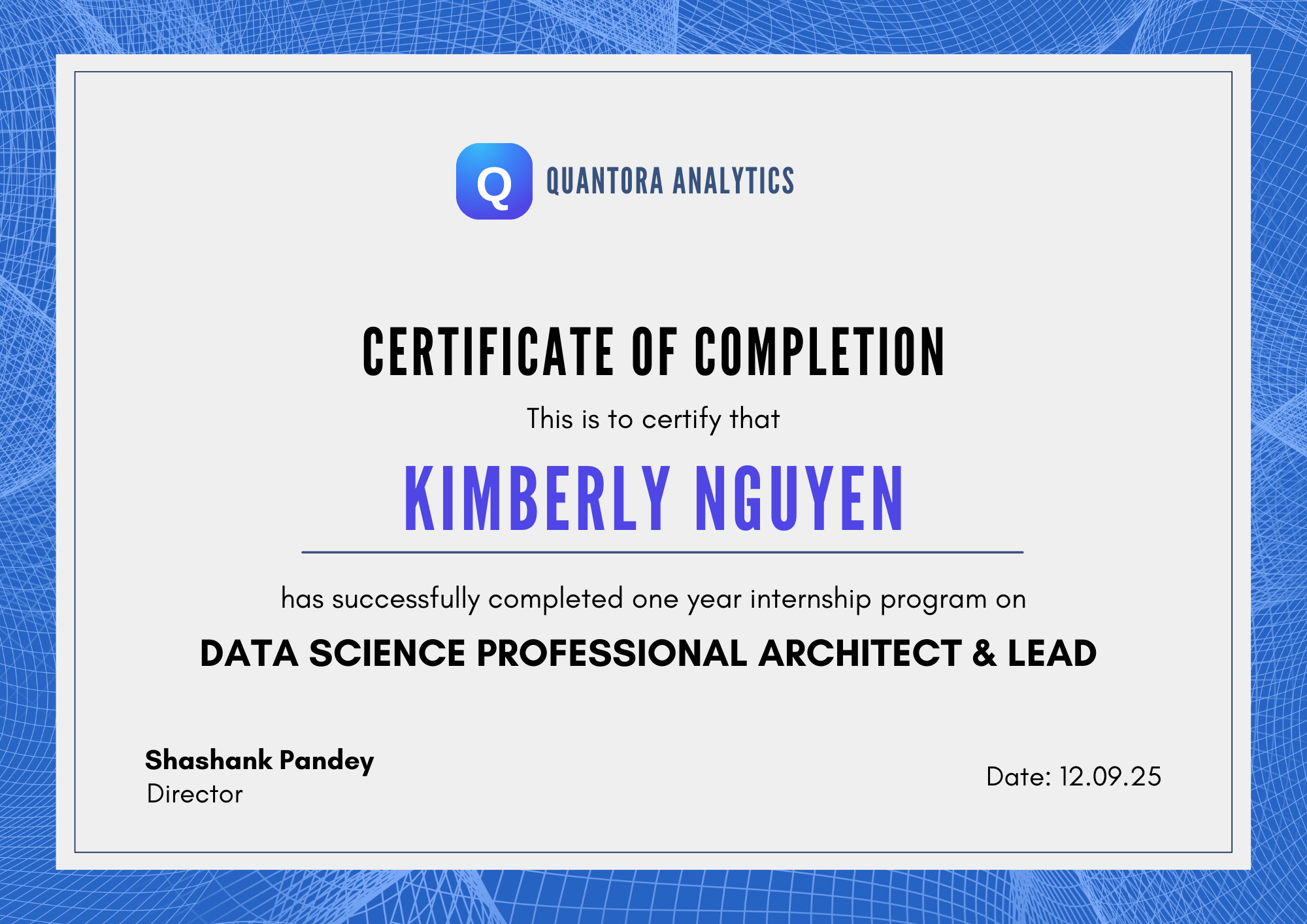 Quantora Internship Certificate